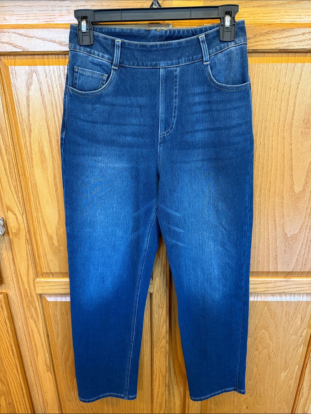 681 NWT Halara Flex Pull On Straight Leg Jeans Petite Small Blue Stretch - Picture 2 of 8